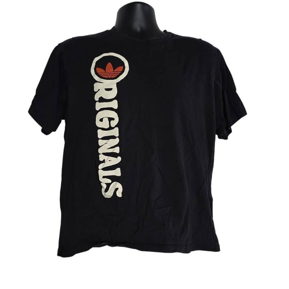 Adidas Orginals Men's Size Large Black Cream Orange Logo Short Sleeve T-Shirt